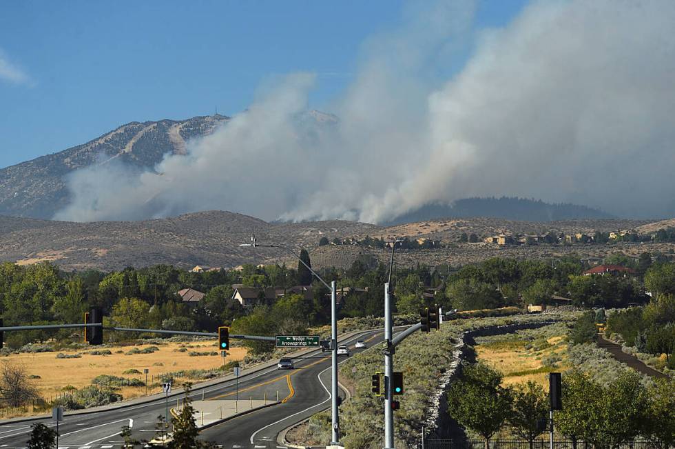 The Davis Fire continues to burn in the mountains south of Reno on Tuesday, Sept. 10, 2024. (Ja ...