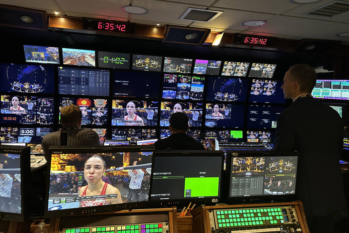 Inside a ESPN production truck located outside of Sphere during UFC 306. (Mick Akers/Las Vegas ...