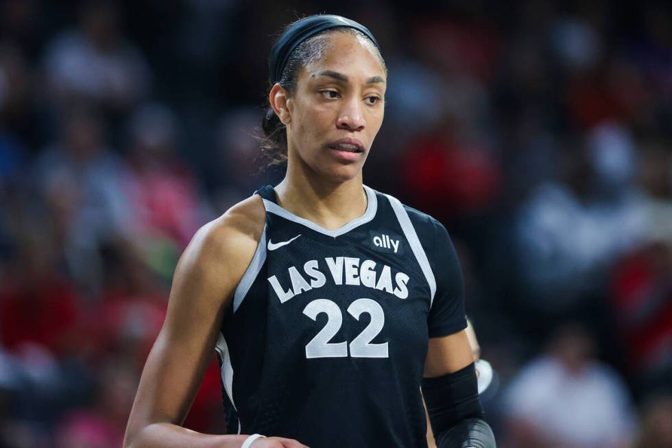 Aces center A'ja Wilson (22) is seen during a WNBA basketball game between the Aces and Connect ...