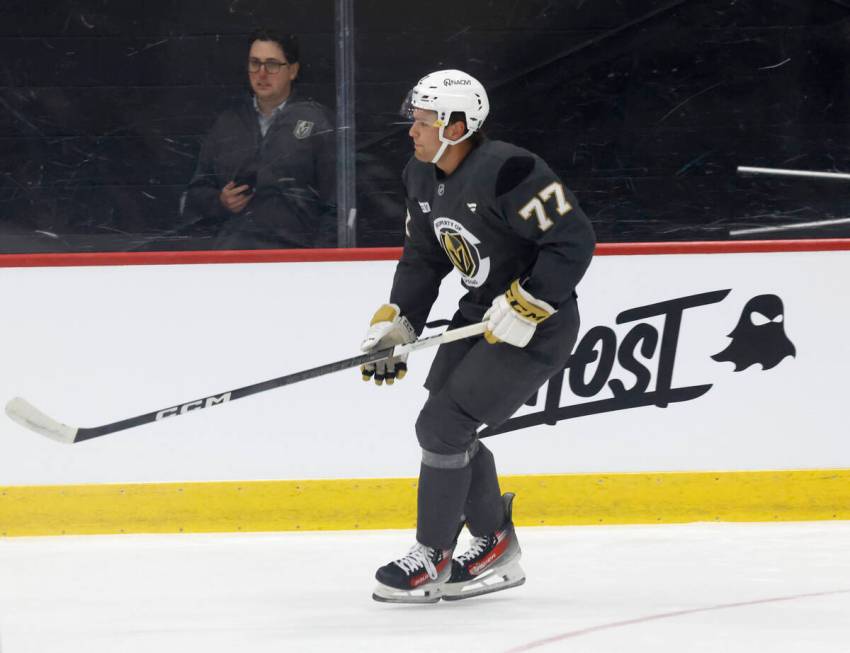 Golden Knights forward Kai Uchacz (77) skates during first day of Golden Knights rookie camp at ...