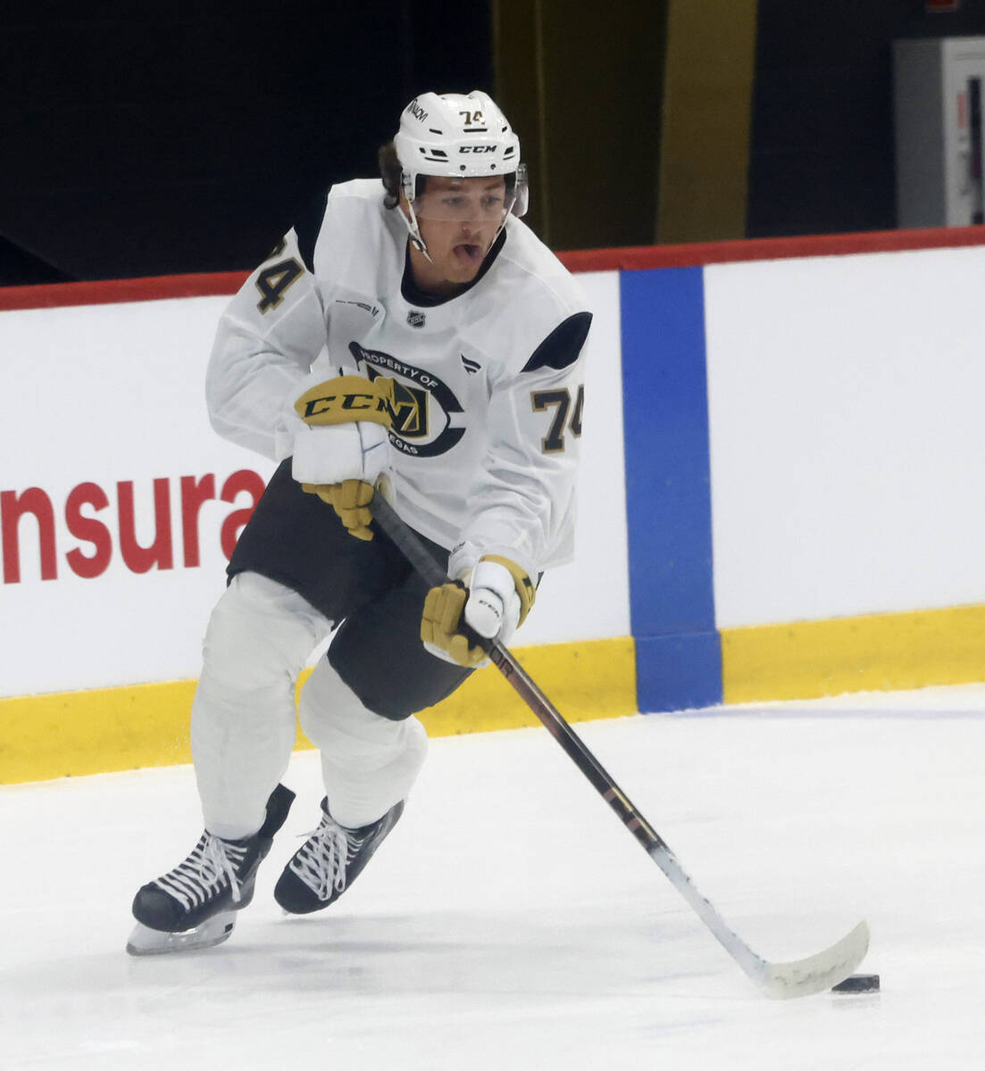 Golden Knights forward Shane Smith (74) skates during first day of Golden Knights rookie camp a ...