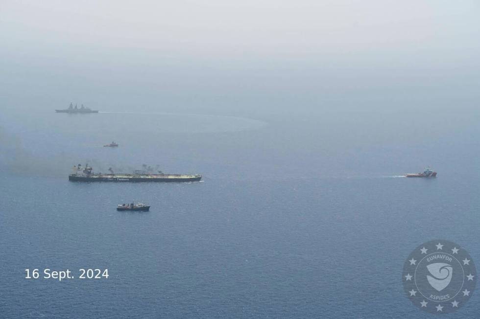 In this photo released of EUNAVFOR ASPIDES, the EU naval mission working in the Red Sea, on the ...