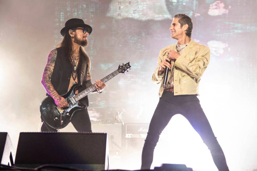 FILE - Dave Navarro, left. and Perry Farrell of Jane's Addiction perform at Louder Than Life Fe ...