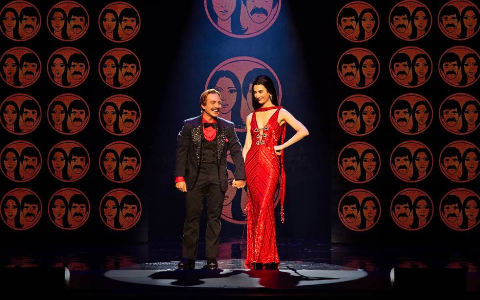 Lorenzo Pugliese as Sonny and Catherine Ariale as Lady are show in "The Cher Show," Co-stars of ...