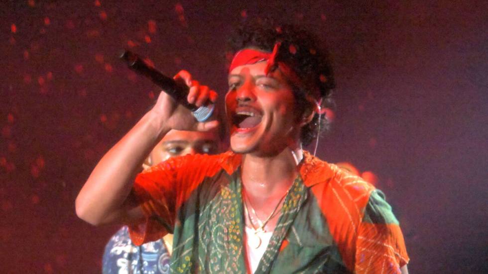 Bruno Mars performs during Preakness Day at Pimlico Race Course on May 20, 2023, in Baltimore. ...