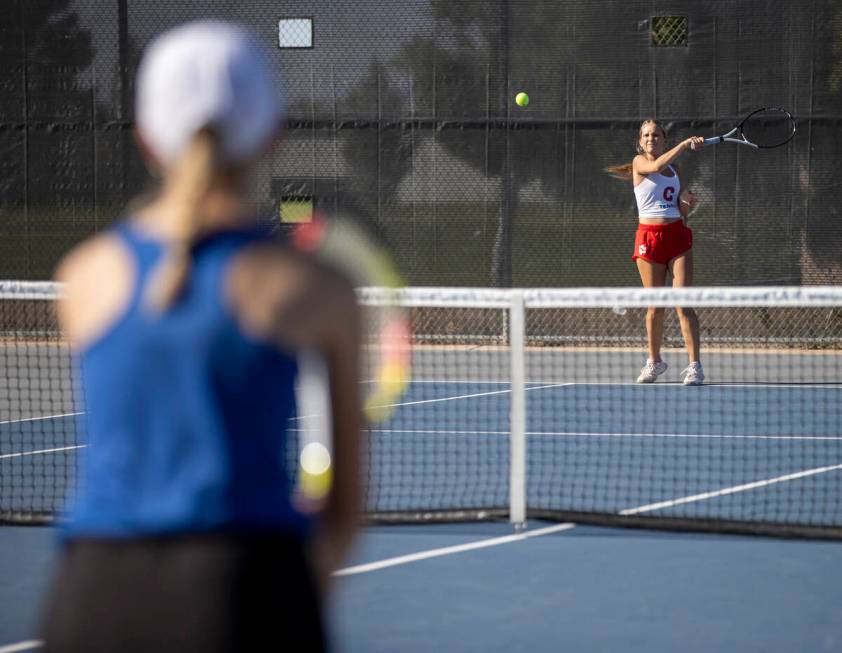 Coronado’s Georgiana “Gigi” Smart competes during the high school tennis m ...