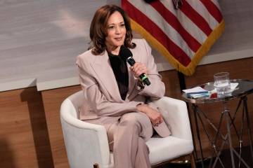 Democratic presidential nominee Vice President Kamala Harris is interviewed by members of the N ...