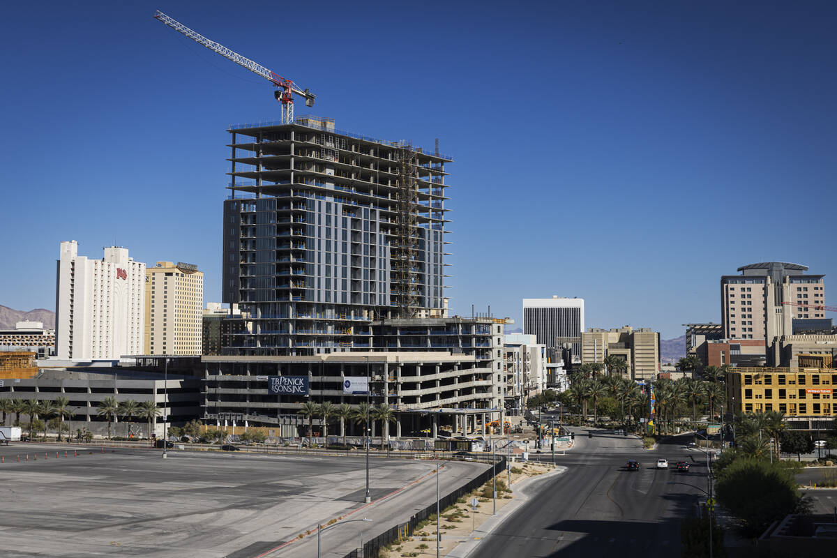 Luxury apartment high-rise Capella is seen under construction at Symphony Park on Wednesday, Se ...