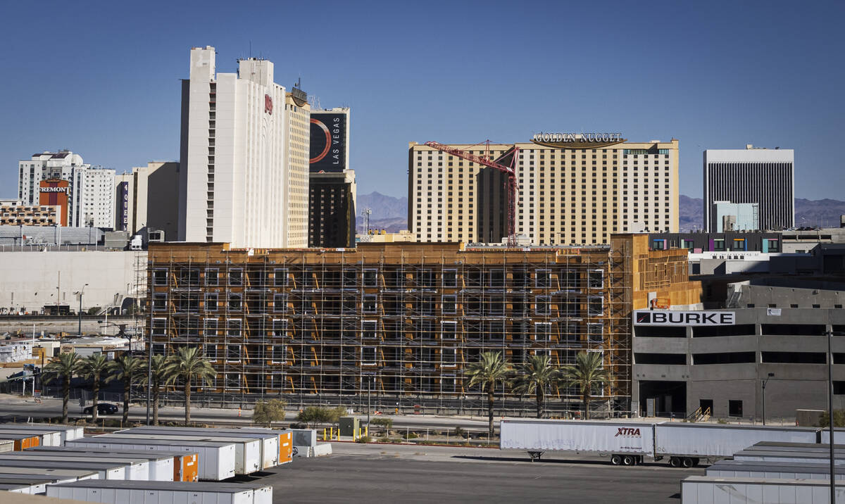 Luxury apartment building Bria is seen under construction at Symphony Park on Wednesday, Sept. ...