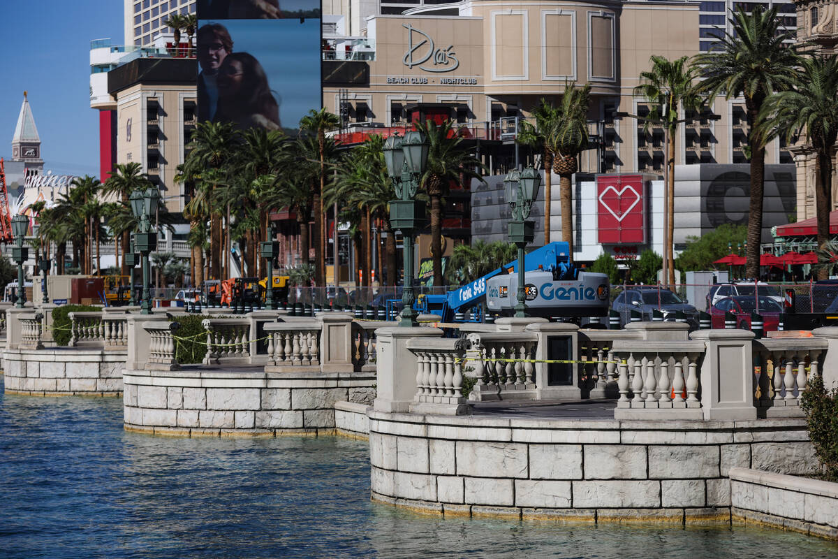 Empty spaces where trees once stood outside the Bellagio hotel-casino in Las Vegas, Tuesday, Se ...