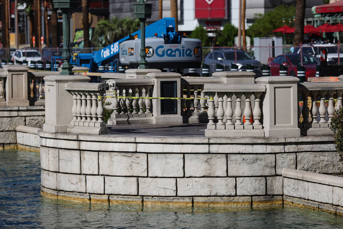 An empty space where a tree once stood outside the Bellagio hotel-casino in Las Vegas, Tuesday, ...