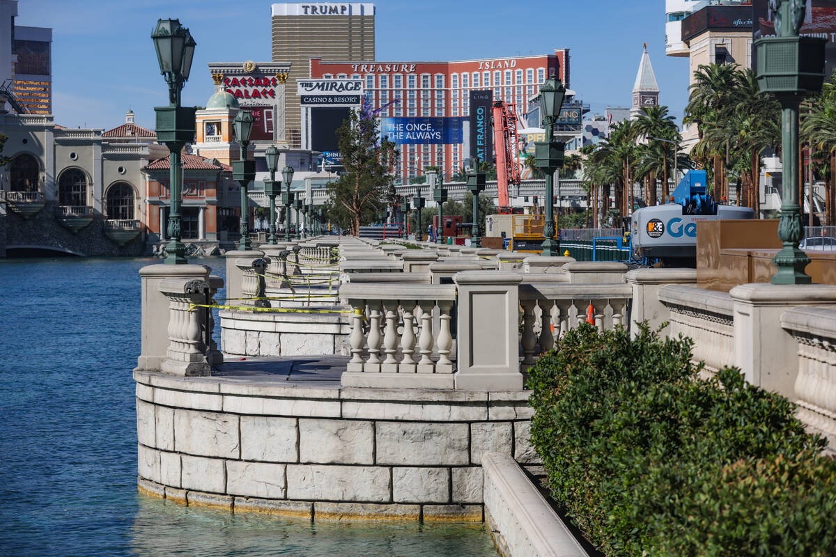 Empty spaces where trees once stood outside the Bellagio hotel-casino in Las Vegas, Tuesday, Se ...