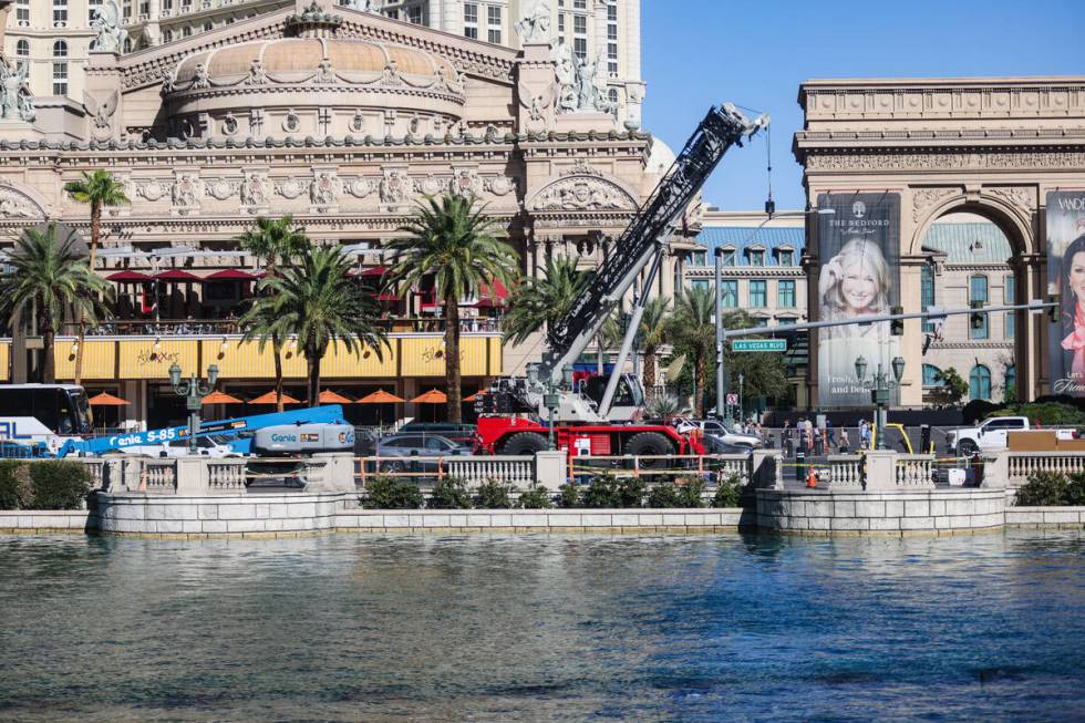 Empty spaces where trees once stood outside the Bellagio hotel-casino in Las Vegas, Tuesday, Se ...