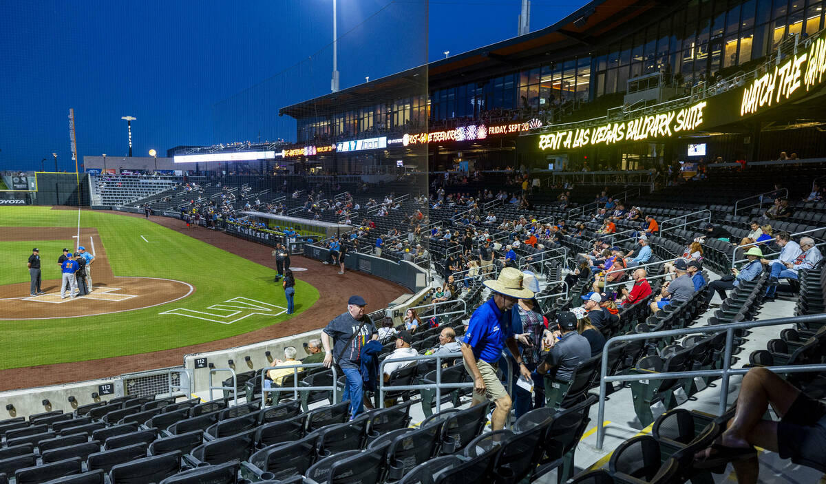 Fans gather in the stands for the Aviators against the El Paso Chihuahuas baseball game at the ...