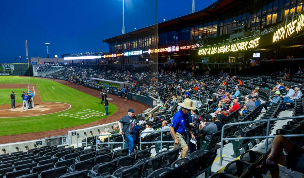 Fans gather in the stands for the Aviators against the El Paso Chihuahuas baseball game at the ...