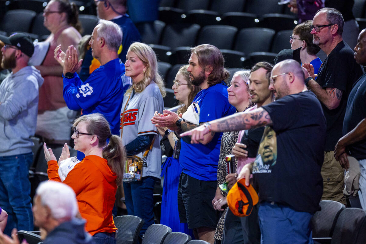 Fans gather in the stands for the Aviators against the El Paso Chihuahuas baseball game at the ...