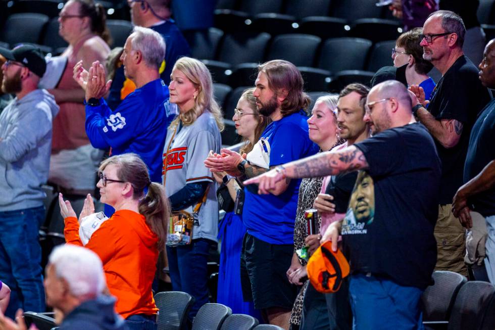 Fans gather in the stands for the Aviators against the El Paso Chihuahuas baseball game at the ...