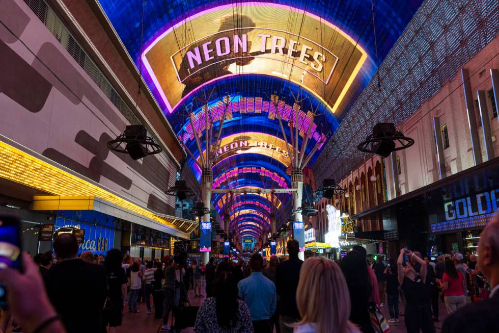 Acts for the new Neon City Festival are announced on the Fremont Street Experience canopy on Th ...