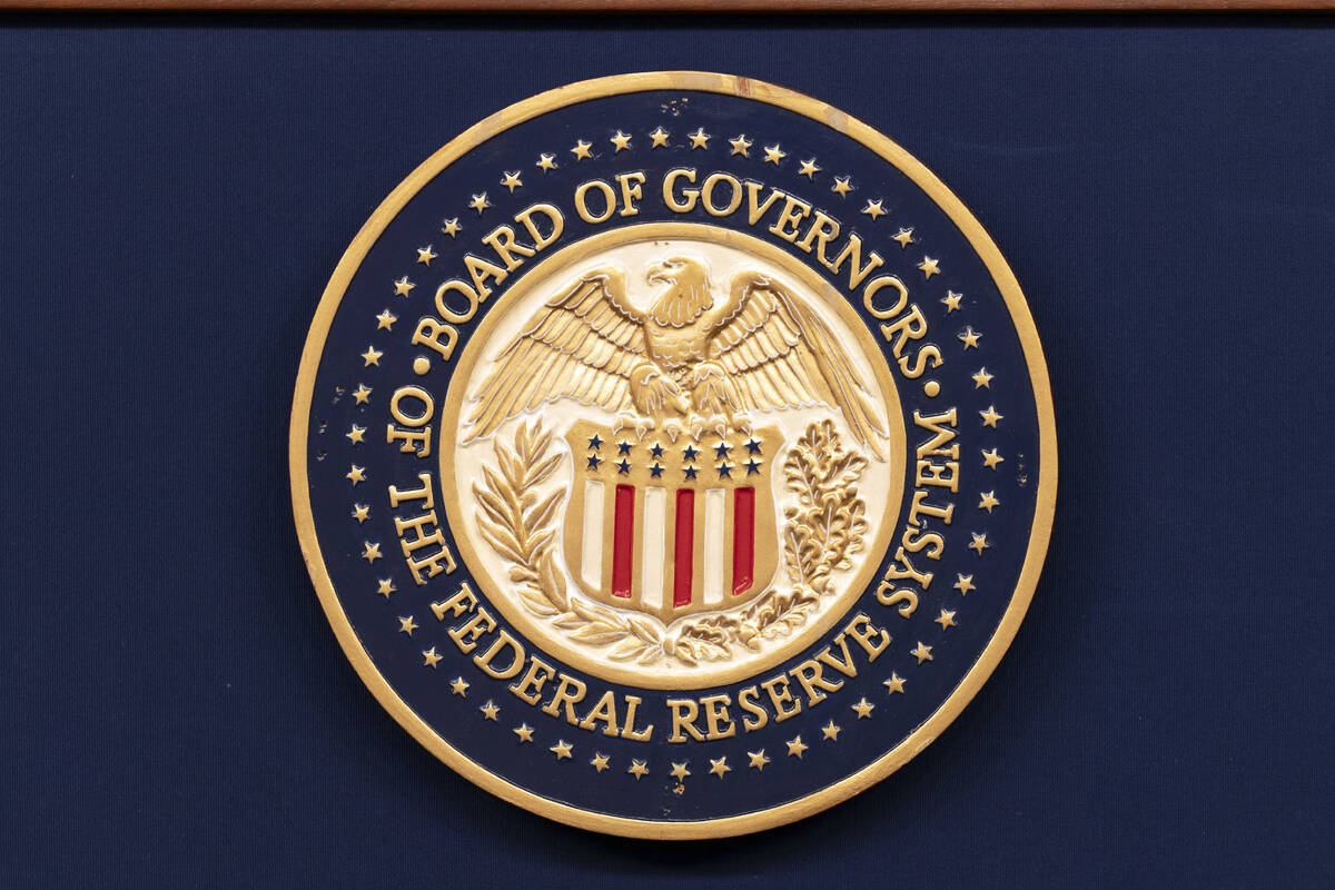 FILE - The seal of The Federal Reserve System is seen during a news conference by Federal Reser ...