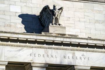 A detail of the Federal Reserve building in Washington is shown on Nov. 16, 2020. (AP Photo/J. ...