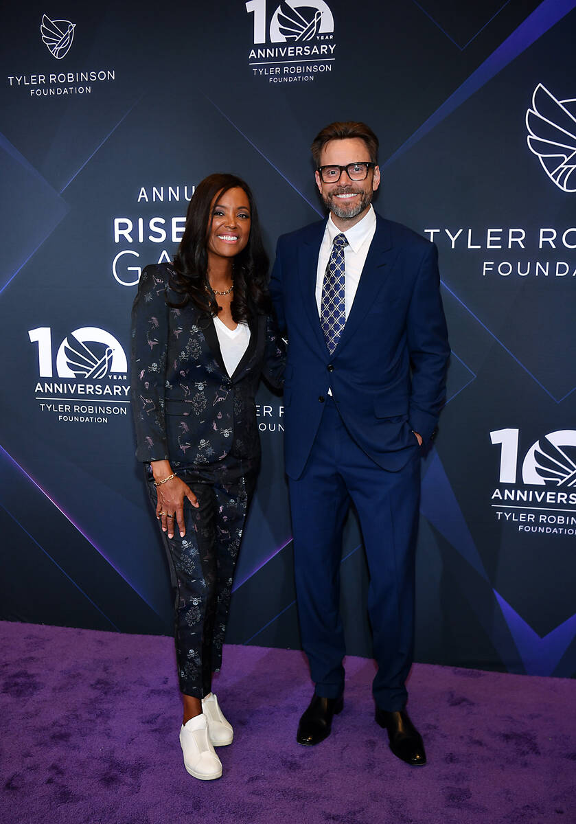 Aisha Tyler and Joel McHale arrive at Imagine Dragons' annual Tyler Robinson Foundation Rise Up ...