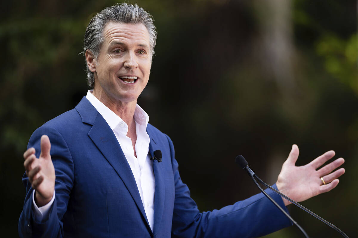 California Governor Gavin Newsom speaks at the opening ceremony for Panda Ridge, the new exhibi ...