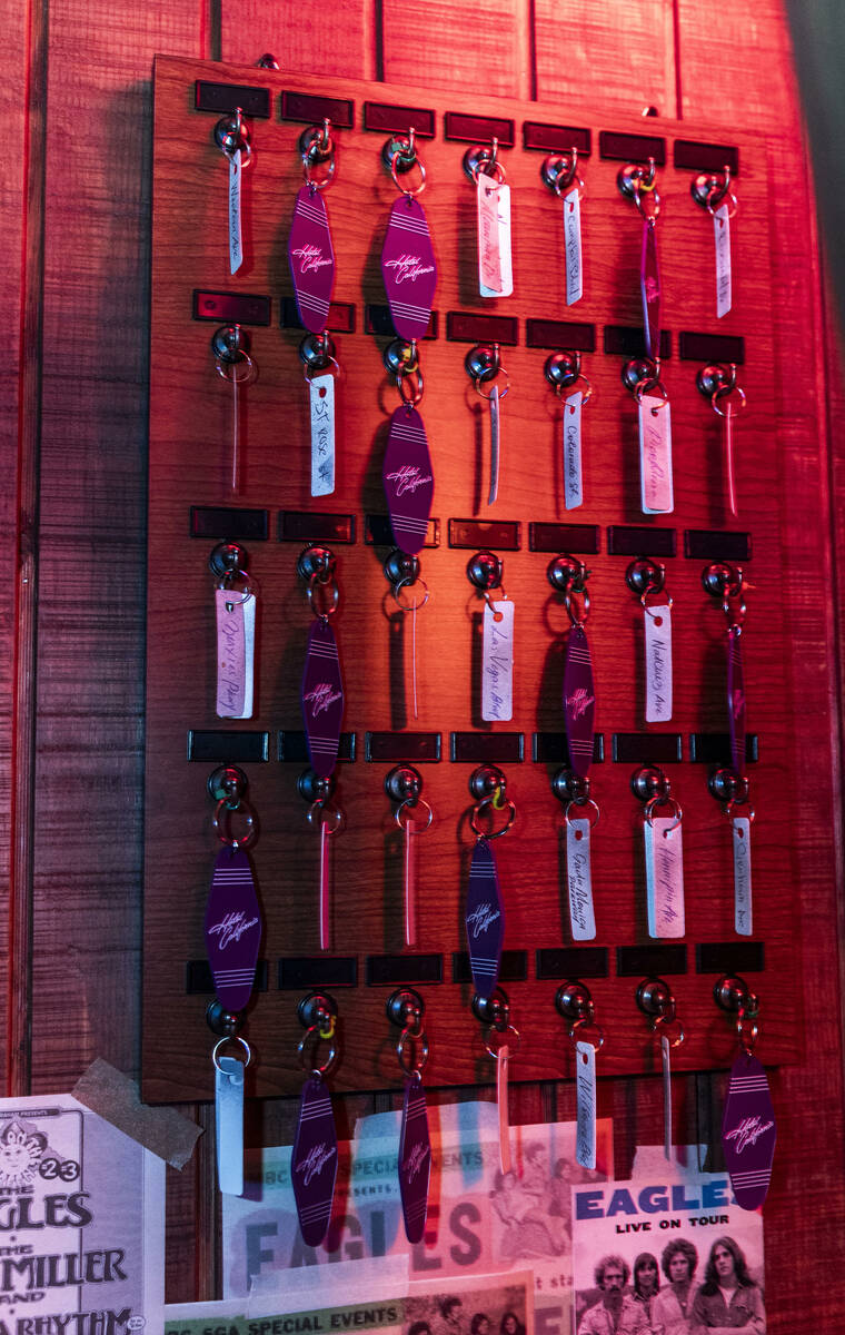 Eagles member Timothy B. Schmit kept motel keys displayed behind the bar in the Troubadour repl ...