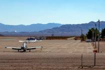 Planes and a helicopter on the tarmac at the Jean Airport Sport Aviation Center on Friday, Sept ...