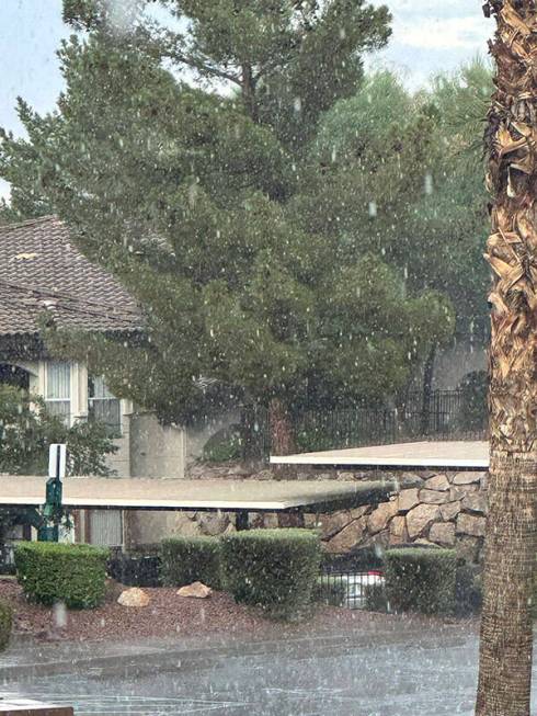 Rain falls at a Henderson apartment complex near Gibson Road and the 215 Beltway on Friday, Sep ...