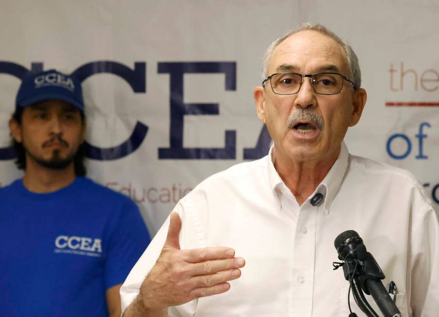 Clark County Education Association Executive Director John Vellardita speaks during a press con ...