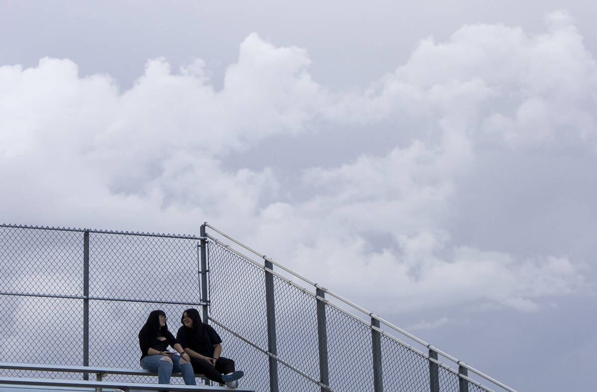 Foothill fans wait for the high school football game against Desert Pines to start after being ...