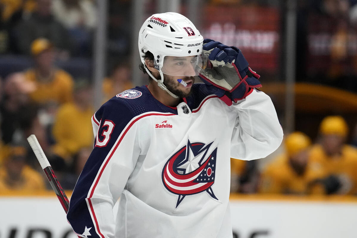 Columbus Blue Jackets' Johnny Gaudreau (13) plays against the Nashville Predators during the se ...