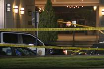 This image provided by WBMA shows police tape near the scene of a shooting in Birmingham, Ala., ...