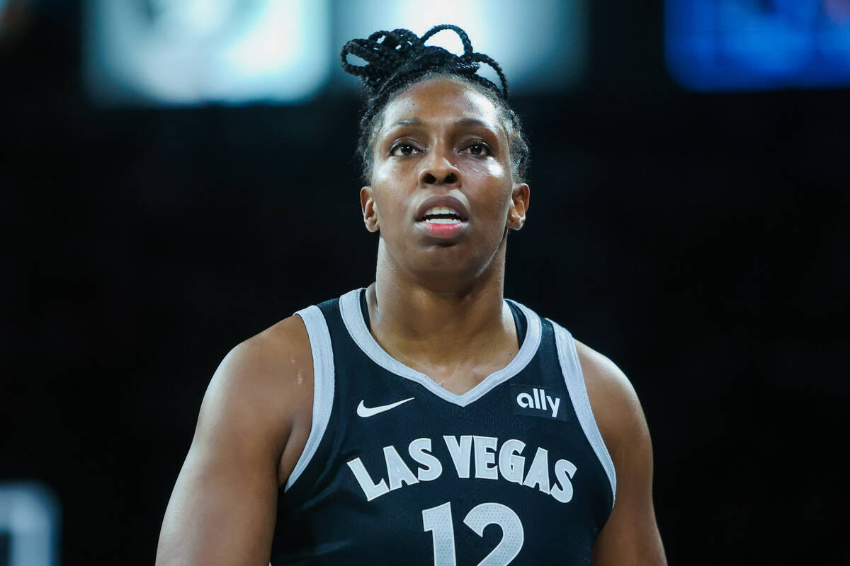 Aces guard Chelsea Gray (12) walks back onto the court after a time out during game one of a WN ...