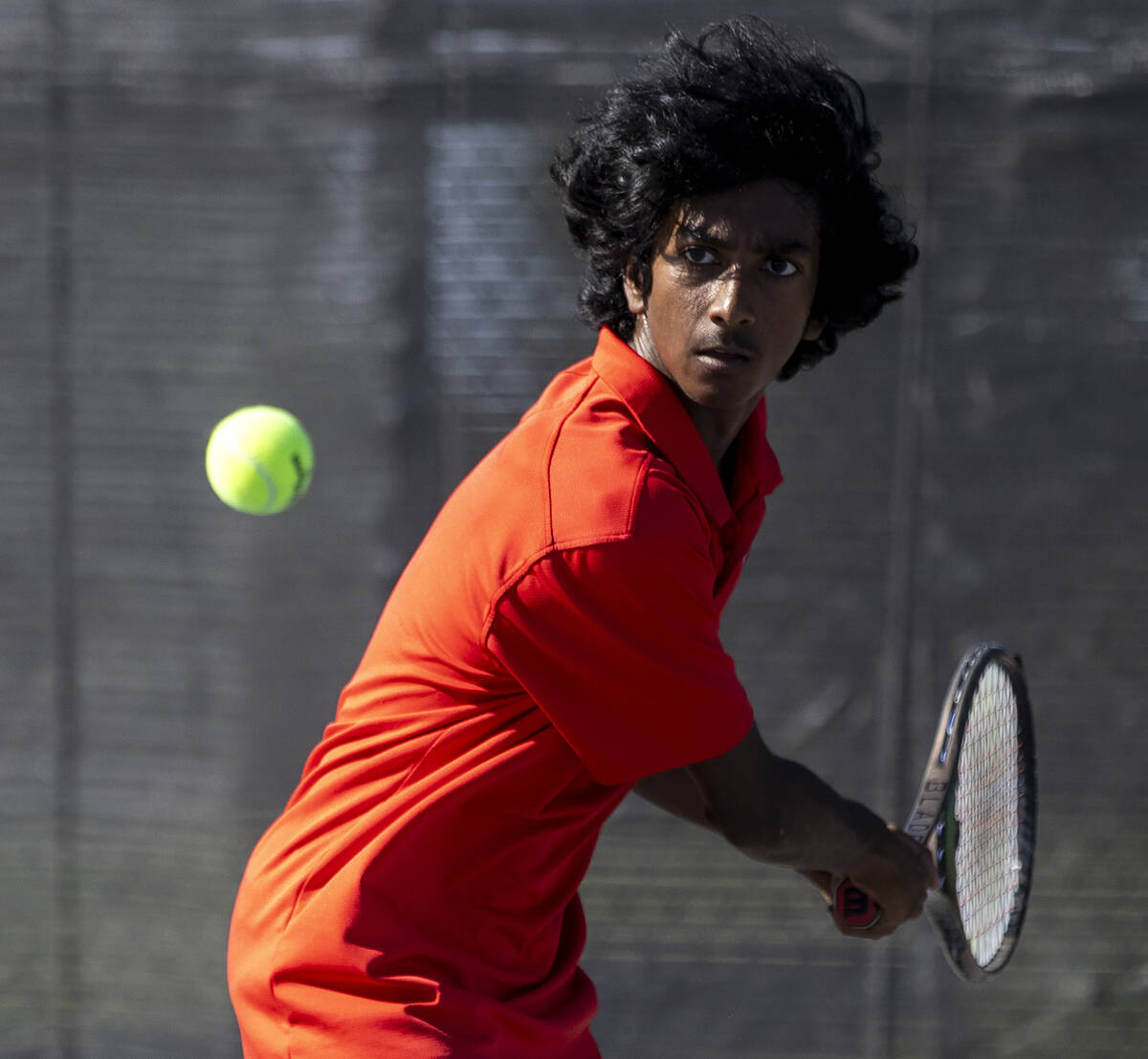 Coronado’s Ishann Shroff competes during the high school tennis matches against Basic at ...