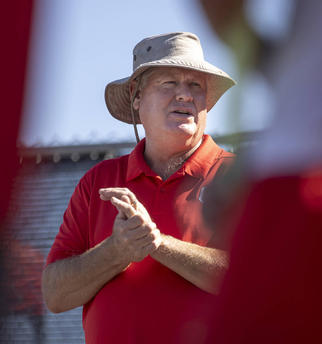 Coronado Head Coach David Willingham speaks before the high school tennis matches against Basic ...