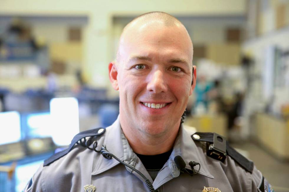 Nevada Highway Patrol trooper Jacob Fisher during a news conference at NHP Southern Command in ...