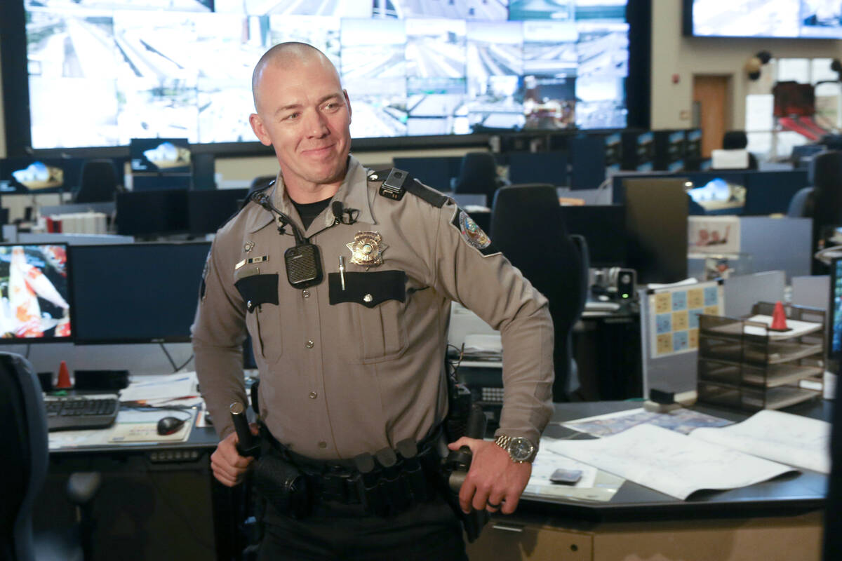 Nevada Highway Patrol trooper Jacob Fisher during a news conference at NHP Southern Command in ...