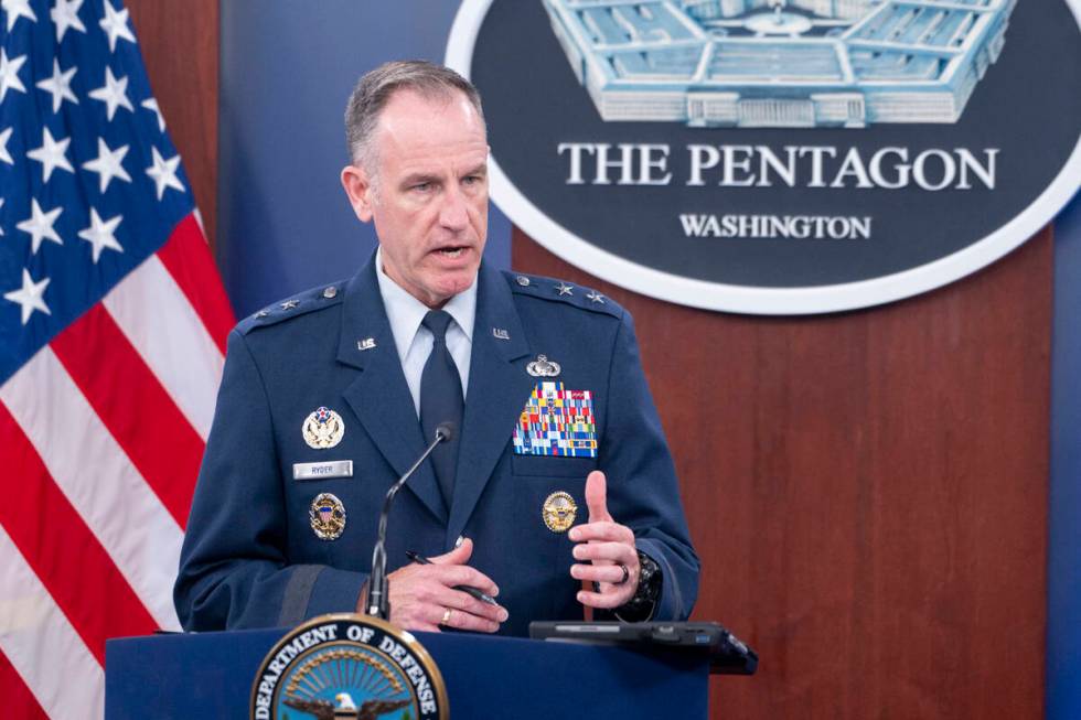 Pentagon spokesman Air Force Brig. Gen. Pat Ryder speaks during a press briefing at the Pentago ...