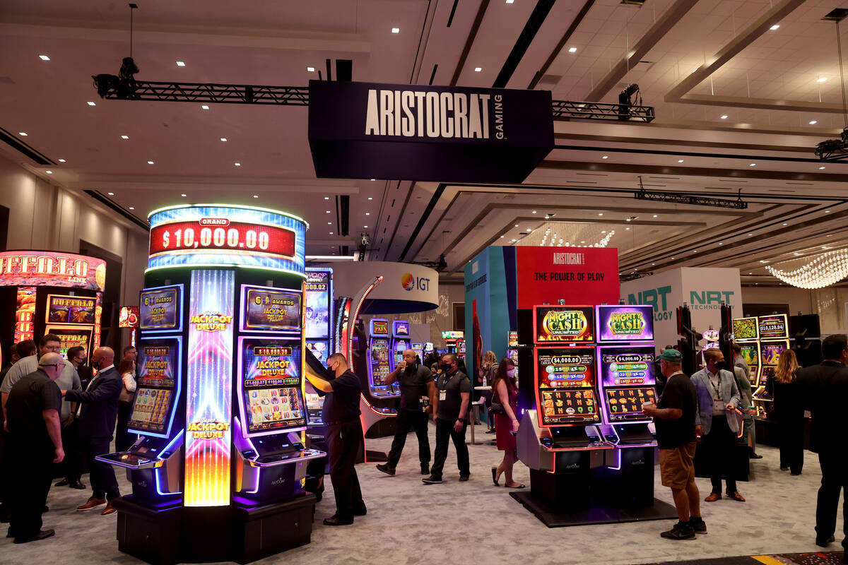 The Aristocrat Gaming booth during the Indian Gaming Tradeshow and Convention at Caesars Forum ...