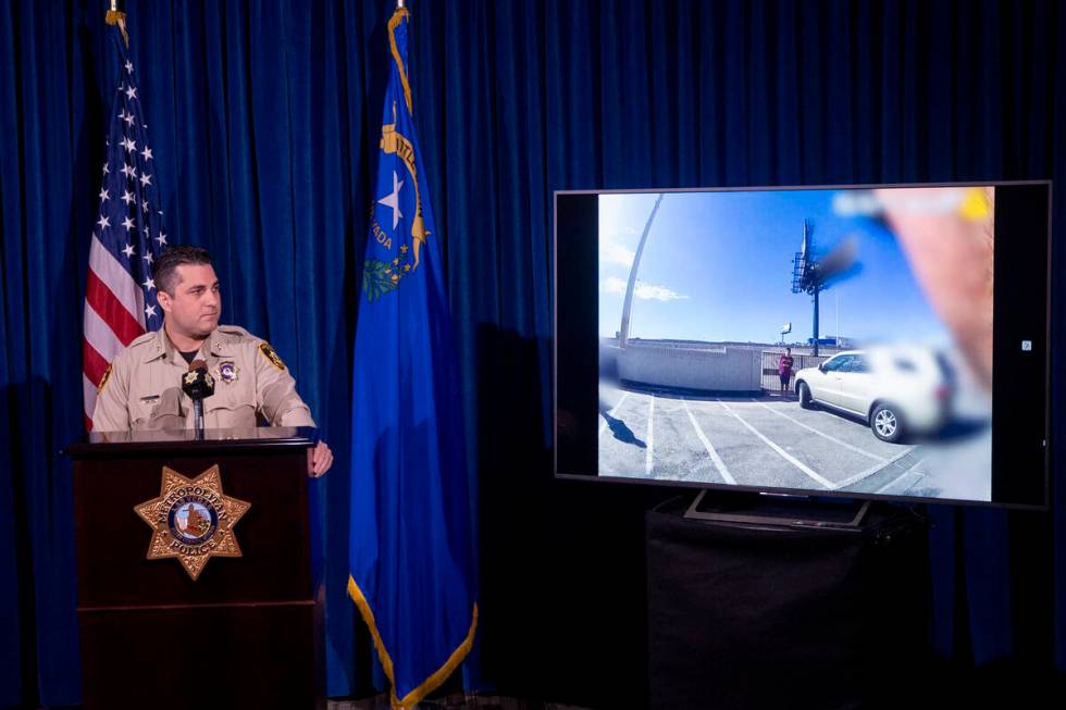 Metro Police Department’s Assistant Sheriff Dori Koren, left, watches body camera footag ...