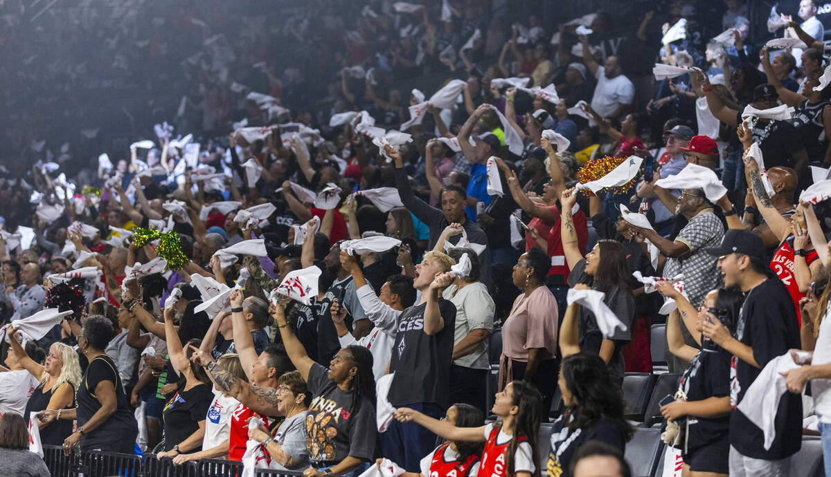 Aces fans wave their towels for the first half of their WNBA playoffs game against the Seattle ...