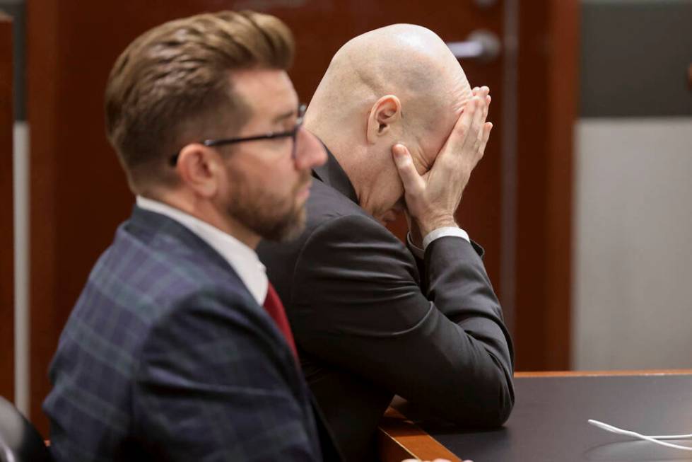 Robert Telles reacts as his wife Mary Ann Ismael talks on the witness stand during the penalty ...