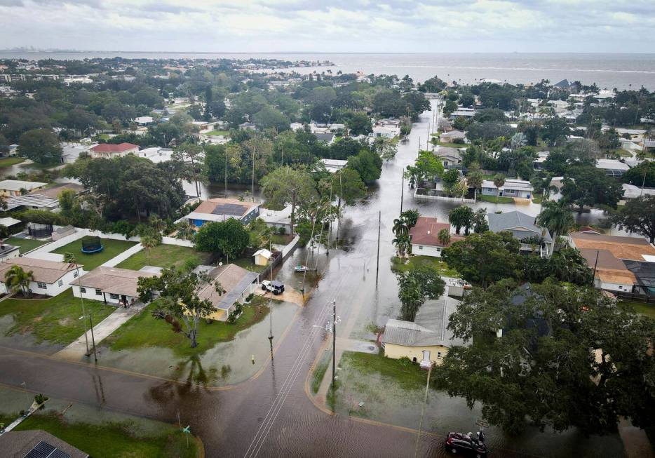 Flooded streets after the Hurricane Helene are seen in Madeira Beach, Fla.,Thursday, Sept. 26, ...