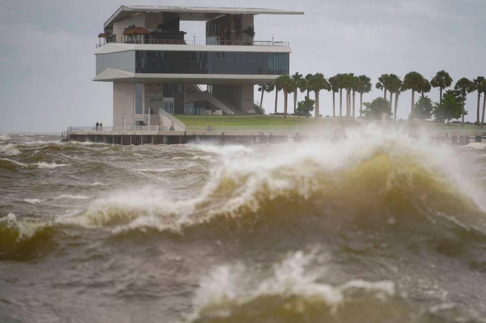 The St. Pete Pier is pictured among high winds and waves as Hurricane Helene makes its way towa ...