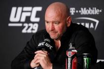 Dana White, president of UFC, speaks at a news conference after the UFC 229 mixed martial arts ...