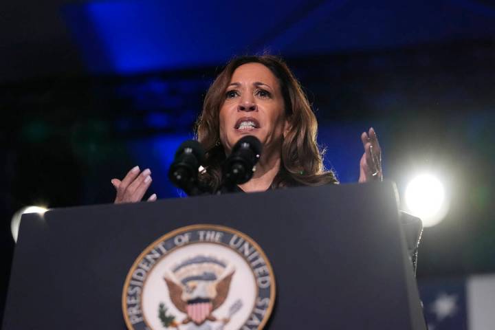 Vice President Kamala Harris speaks during a campaign event on Friday, Sept. 20, 2024, in Atlan ...