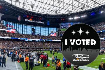 An Allegiant Stadium "I Voted" sticker released by the Clark County Elections Department is see ...