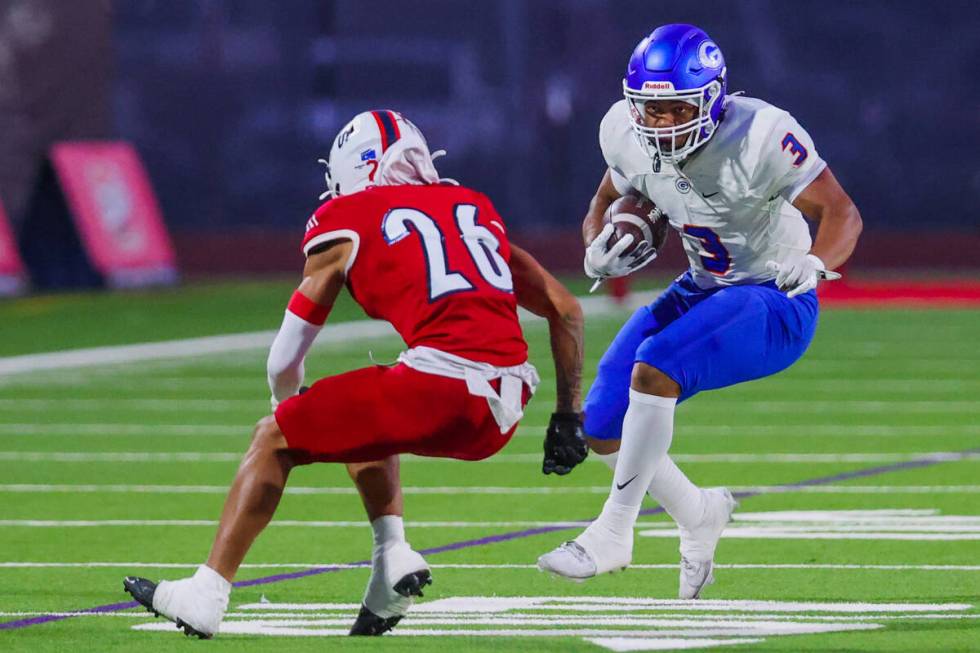 Bishop Gorman running back Terrance Grant (3) finds himself in front of Liberty liberty defensi ...