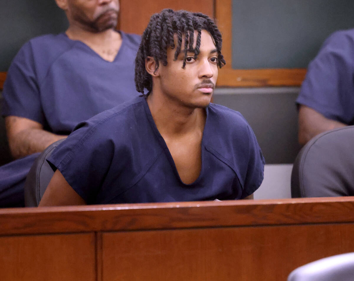 Former Bishop Gorman basketball standout Zaon Collins waits to appear in court for sentencing a ...